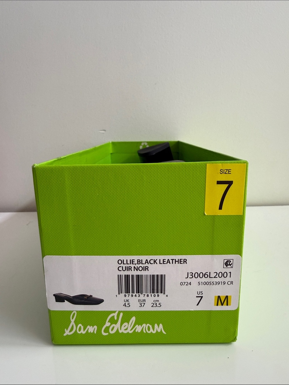 Sam Edelman Black Leather Square-Toe Mules with Gold Accents - Picture 7 of 7